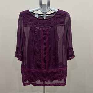 Wendy Bellissimo Women’s Maternity Chic Sheer Purple Blouse, size Small